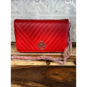 Studio Badgley Mischka Red Quilted Crossbody Purse Vegan Leather NWT